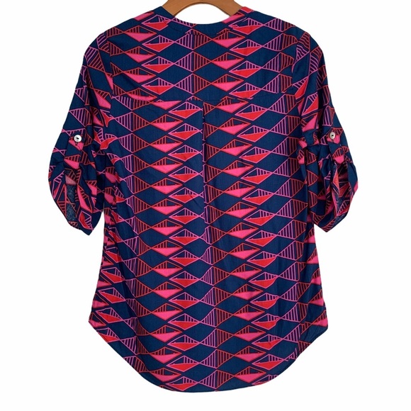 ESCAPADA Geometric V Neck Blouse in Pink and Blue size XS - Picture 2 of 7